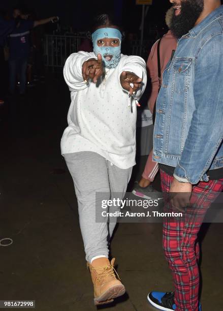 Leikeli47 attends the BETX Main Stage, sponsored by Credit Karma, at 2018 BET Experience Fan Fest at Los Angeles Convention Center on June 22, 2018...