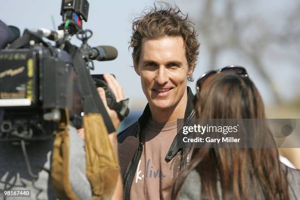 Actor Matthew McConaughey speaks to volunteers at the service project closing the Second Clinton Global Initiative University at Rosewood Park and...