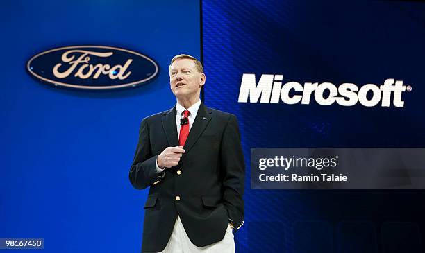 President and CEO of Ford Motor Company Alan Mulally, speaks during the New York Auto International Show March 31, 2010 in New York City. Over 1...