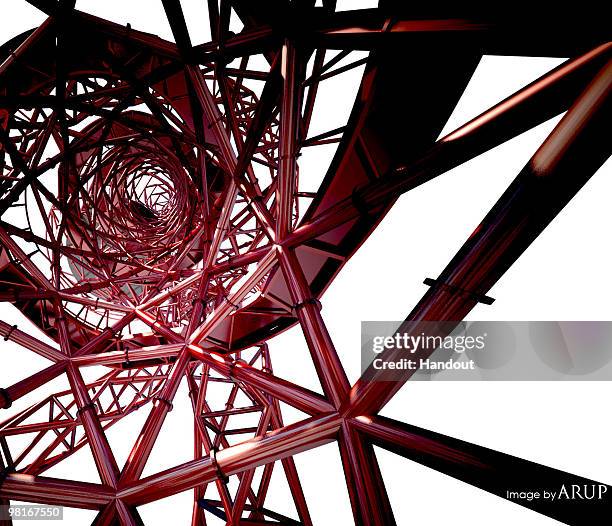 This handout image supplied by ARUP shows a computer-generated impression of artist Anish Kapoor's winning design for a visitor attraction, as it is...