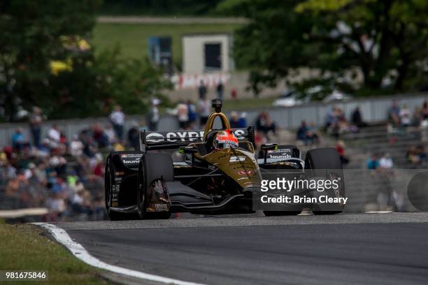 James Hinchcliffe, of Canada, drives the Honda IndyCar on the track during practice for the Verizon IndyCar Series Kohler Grand Prix at Road America...