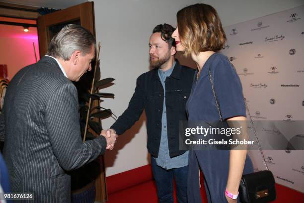 Korbinian Kohler, Owner of the hotel, Eva Padberg and her husband Niklas Worgt during the 'Bussi Baby' by Bachmair Weissach hotel & bar opening event...