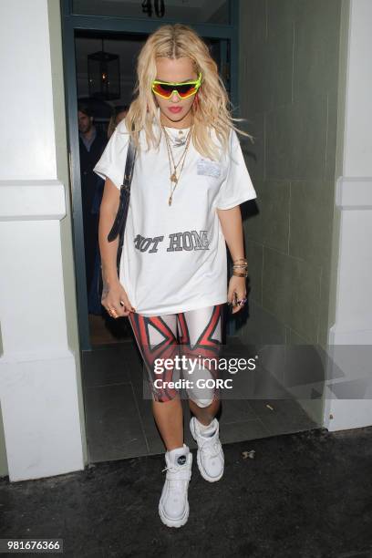Rita Ora leaving Soho House on June 22, 2018 in London, England.