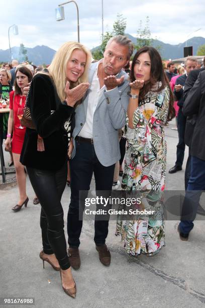 Anke Schaffelhuber, Johannes Weinsheimer, Alexandra Polzin during the 'Bussi Baby' by Bachmair Weissach hotel & bar opening event on June 22, 2018 in...