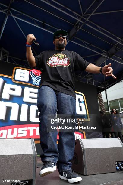 Entertainer, Ice Cube, performs during week one of the BIG3 three on three basketball league at Toyota Center on June 22, 2018 in Houston, Texas.