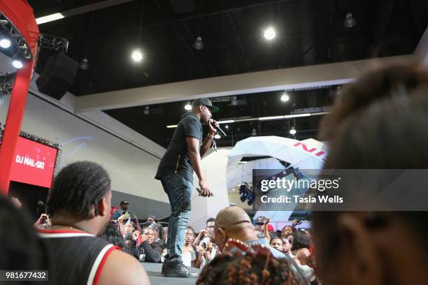 Mal-Ski performs at the Coca-Cola Music Studio at the 2018 BET Experience Fan Fest at Los Angeles Convention Center on June 22, 2018 in Los Angeles,...