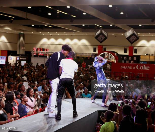 Performers onstage at the Coca-Cola Music Studio at the 2018 BET Experience Fan Fest at Los Angeles Convention Center on June 22, 2018 in Los...
