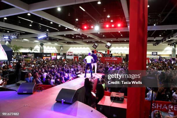 Performers onstage at the Coca-Cola Music Studio at the 2018 BET Experience Fan Fest at Los Angeles Convention Center on June 22, 2018 in Los...