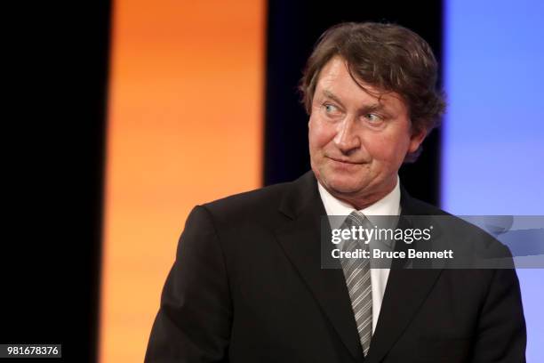 Wayne Gretzky of the Edmonton Oilers attends the first round of the 2018 NHL Draft at American Airlines Center on June 22, 2018 in Dallas, Texas.