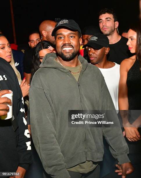 Kanye West and Kim Kardashian attend Teyana Taylor album Release Party at Universal Studios Hollywood on June 21, 2018 in Universal City, California.
