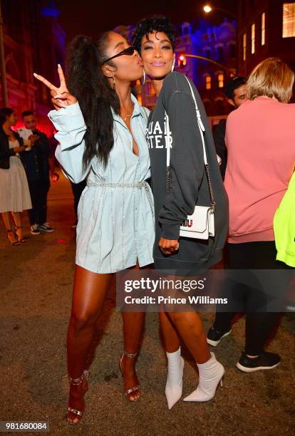 Sevyn Streeter and Tami Roman attend Teyana Taylor Album release party at Universal Studios Hollywood on June 21, 2018 in Universal City, California.