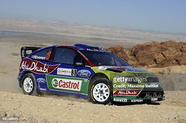 Mikko Hirvonen of Finland and Jarmo Lehtinen of Finland compete in their BP Abu Dhabi Ford Focus during the Shakedown of the WRC Rally Jordan on...