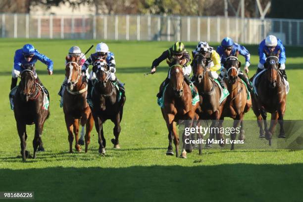 Adam Hyeronimus on Reiby Rampart wins race 6 during Sydney Racing at Royal Randwick Racecourse on June 23, 2018 in Sydney, Australia.