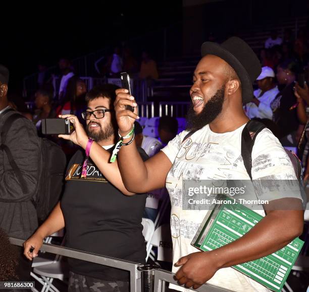 Guests attend the BETX Main Stage, sponsored by Credit Karma, at 2018 BET Experience Fan Fest at Los Angeles Convention Center on June 22, 2018 in...