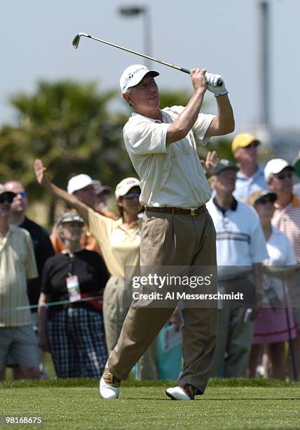 Hale Irwin competes in the second round of the Liberty Mutual Legends of Golf tournament, Saturday, April 24, 2004 in Savannah, Georgia. Irwin was...