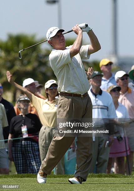 Hale Irwin competes in the second round of the Liberty Mutual Legends of Golf tournament, Saturday, April 24, 2004 in Savannah, Georgia. Irwin was...