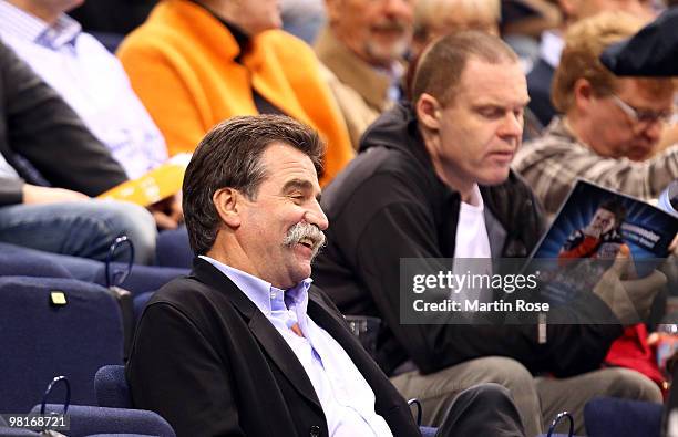 Heiner Brand, head coach of the german national handball team watches the Bundesliga match between HSV Hamburg and FA Goeppingen at the Color Line...