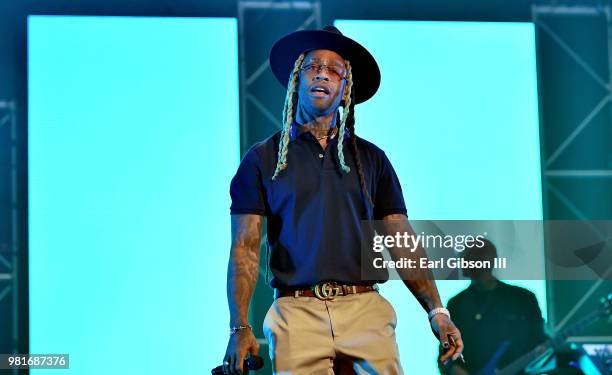 Ty Dolla Sign performs with Ella Mai at 2018 BET Experience Staples Center Concert, sponsored by COCA-COLA, at L.A. Live on June 22, 2018 in Los...