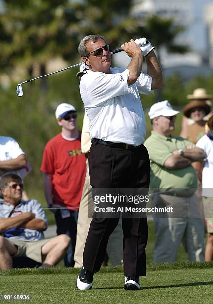 Fuzzy Zoeller competes in the second round of the Liberty Mutual Legends of Golf tournament, Saturday, April 24, 2004 in Savannah, Georgia.