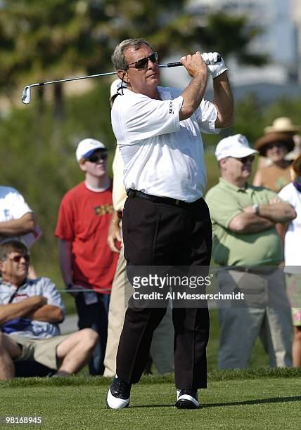 Fuzzy Zoeller competes in the second round of the Liberty Mutual Legends of Golf tournament, Saturday, April 24, 2004 in Savannah, Georgia.