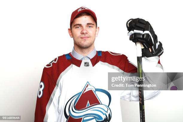 Martin Kaut poses after being selected sixteenth overall by the Colorado Avalancheduring the first round of the 2018 NHL Draft at American Airlines...