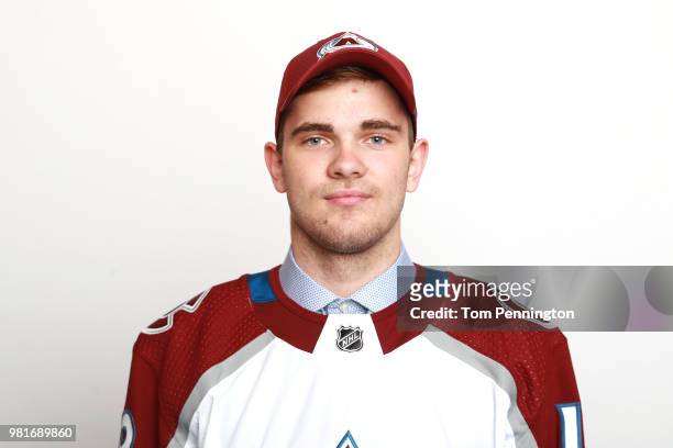 Martin Kaut poses after being selected sixteenth overall by the Colorado Avalancheduring the first round of the 2018 NHL Draft at American Airlines...