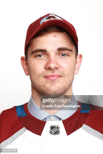 Martin Kaut poses after being selected sixteenth overall by the Colorado Avalancheduring the first round of the 2018 NHL Draft at American Airlines...