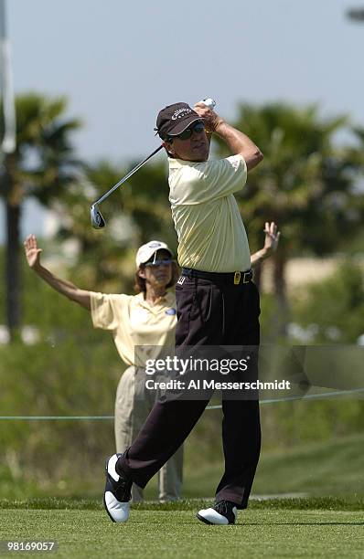 Mark McNulty competes in the second round of the Liberty Mutual Legends of Golf tournament, Saturday, April 24, 2004 in Savannah, Georgia.