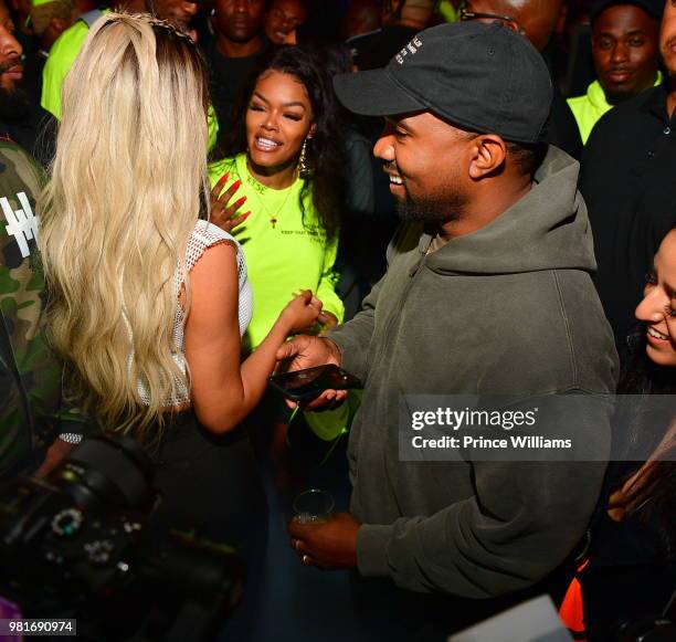 Teyana Taylor and Kanye West attend Teyana Taylor Album Release Party at Universal Studios Hollywood on June 21, 2018 in Universal City, California.