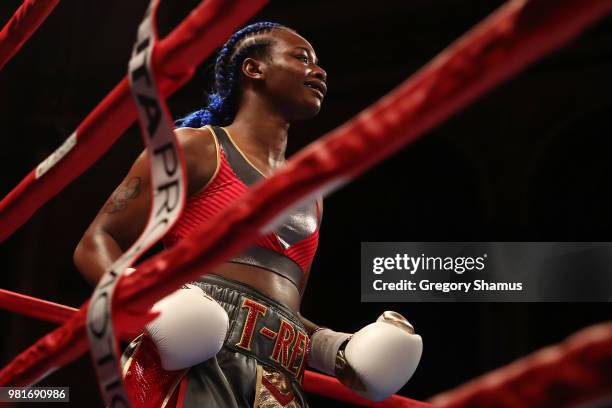 Claressa Shields prepares to fight Hanna Gabriels of Costa Rica for the IBF and WBA world middleweight championship at the Masonic Temple Theater on...