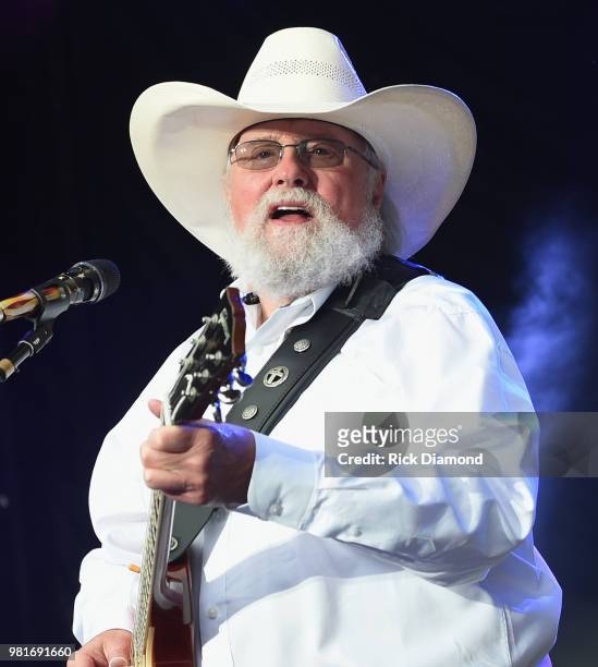 Charlie Daniels performs during Kicker Country Stampede - Day 2 at Tuttle Creek State Park on June 22, 2018 in Manhattan, Kansas.