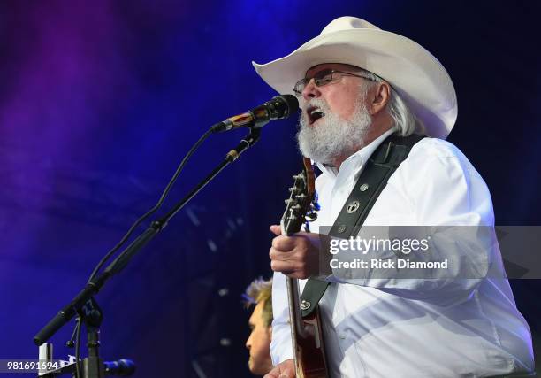 Charlie Daniels performs during Kicker Country Stampede - Day 2 at Tuttle Creek State Park on June 22, 2018 in Manhattan, Kansas.