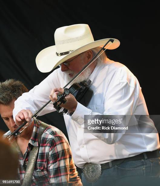Charlie Daniels performs during Kicker Country Stampede - Day 2 at Tuttle Creek State Park on June 22, 2018 in Manhattan, Kansas.