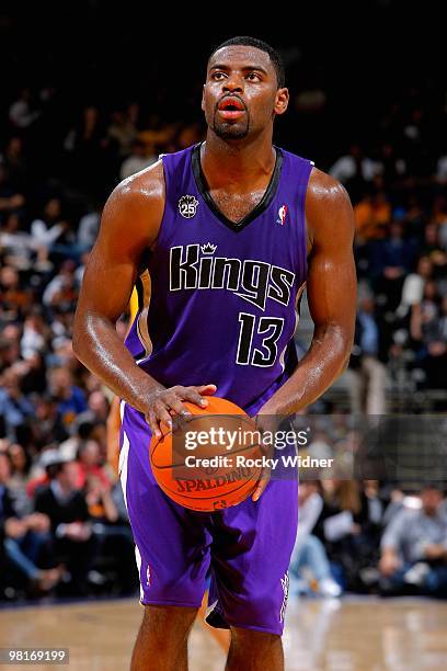 Tyreke Evans of the Sacramento Kings shoots a free throw during the game against the Golden State Warriors on February 17, 2009 at Oracle Arena in...