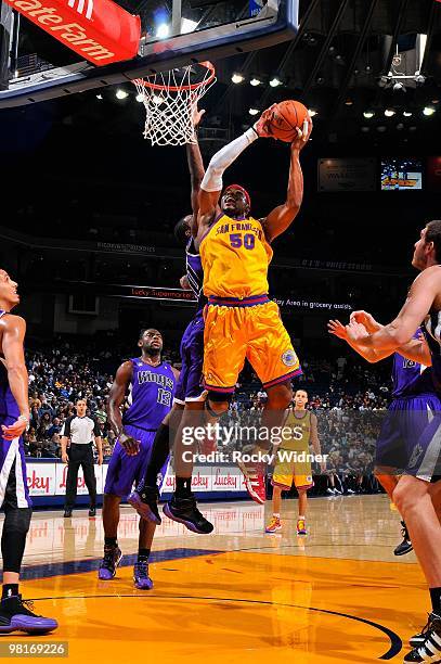 Corey Maggette of the Golden State Warriors goes to the basket against Donte Greene of the Sacramento Kings during the game on February 17, 2009 at...