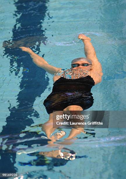 Elizabeth Simmonds of Loughborough University on her way to gold in the Womens Open 100m Backstroke during the British Swimming Championships at...