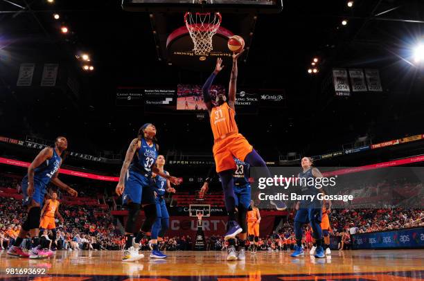 Sancho Lyttle of the Phoenix Mercury shoots the ball against the Minnesota Lynx on June 22, 2018 at Talking Stick Resort Arena in Phoenix, Arizona....