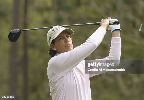 Juli Inkster tees off on the fourth hole during the final round at the LPGA Tournament of Champions, November 14, 2004 in Mobile, Alabama. She tied...