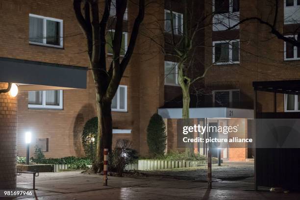 March 2018, Germany, Hannover: View of the entrance to an apartment house in the district Gross-Buchholz, where two dead people were found. Those...