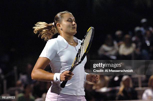 Top-seeded Nadia Petrova runs out a point and defeats Meghann Shaughnessy 6 - 1 6 - 3 in the 2006 WTA Bausch and Lomb Championship at Amelia Island...