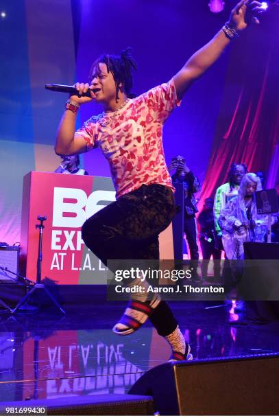 Trippie Redd performs at the BETX Main Stage, sponsored by Credit Karma, at 2018 BET Experience Fan Fest at Los Angeles Convention Center on June 22,...