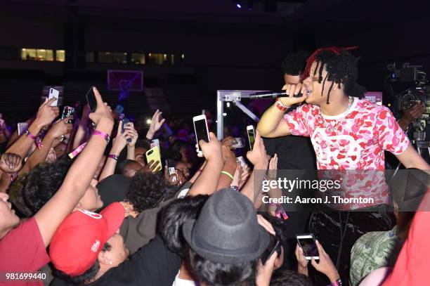 Trippie Redd performs at the BETX Main Stage, sponsored by Credit Karma, at 2018 BET Experience Fan Fest at Los Angeles Convention Center on June 22,...