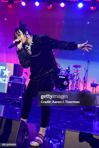 Trippie Redd performs at the BETX Main Stage, sponsored by Credit Karma, at 2018 BET Experience Fan Fest at Los Angeles Convention Center on June 22,...