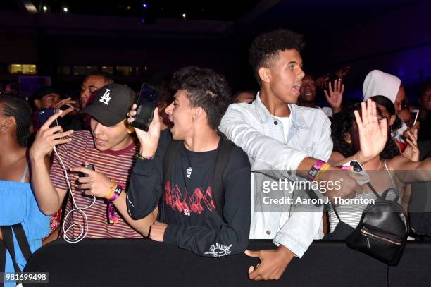Guests attend the BETX Main Stage, sponsored by Credit Karma, at 2018 BET Experience Fan Fest at Los Angeles Convention Center on June 22, 2018 in...