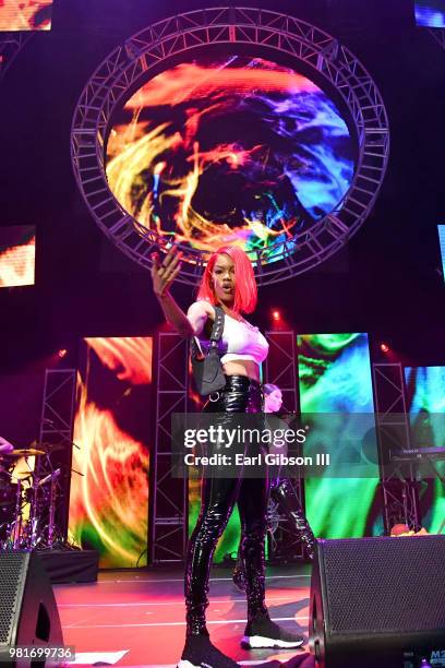 Teyana Taylor performs at 2018 BET Experience Staples Center Concert, sponsored by COCA-COLA, at L.A. Live on June 22, 2018 in Los Angeles,...