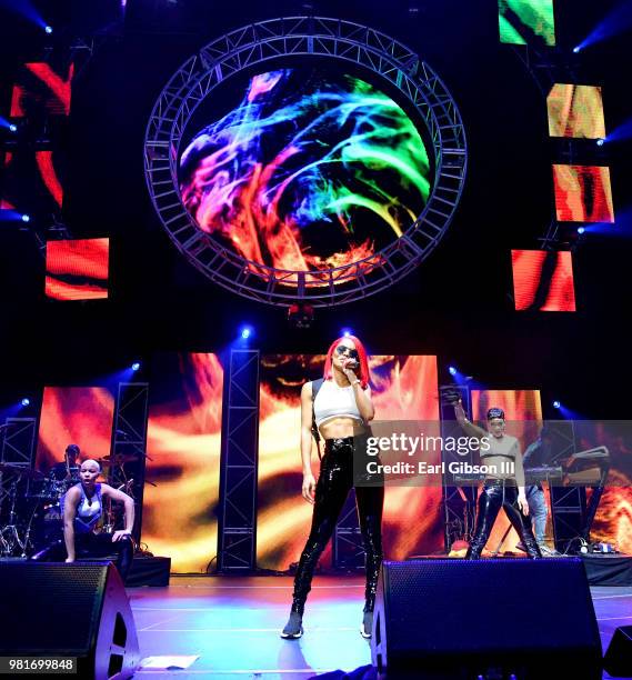 Teyana Taylor performs at 2018 BET Experience Staples Center Concert, sponsored by COCA-COLA, at L.A. Live on June 22, 2018 in Los Angeles,...