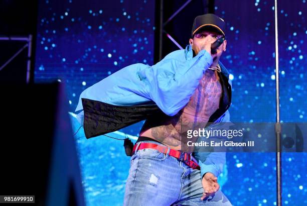 Chris Brown performs at 2018 BET Experience Staples Center Concert, sponsored by COCA-COLA, at L.A. Live on June 22, 2018 in Los Angeles, California.