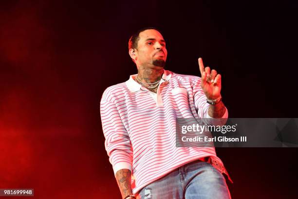 Chris Brown performs at 2018 BET Experience Staples Center Concert, sponsored by COCA-COLA, at L.A. Live on June 22, 2018 in Los Angeles, California.