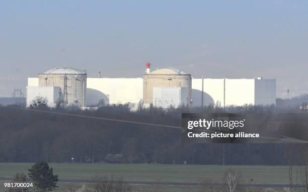 April 2018, Germany, Bad Krozingen: The French nuclear power plant Fessenheim, photographed from German territory with a long focal length. After...