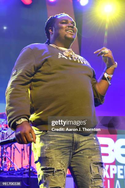 Tee Grizzley performs at the BETX Main Stage, sponsored by Credit Karma, at 2018 BET Experience Fan Fest at Los Angeles Convention Center on June 22,...